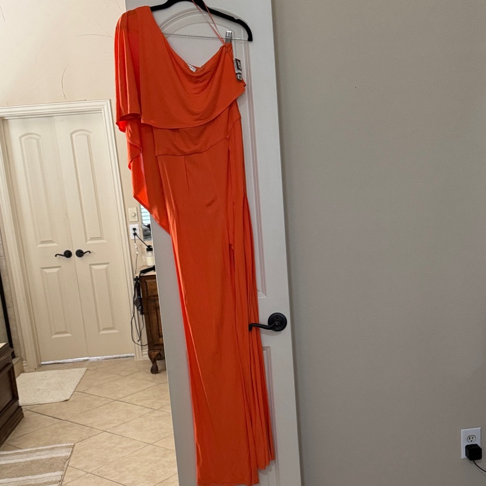 Trina Turk Orange One-Shoulder Asymmetrical Evening Gown